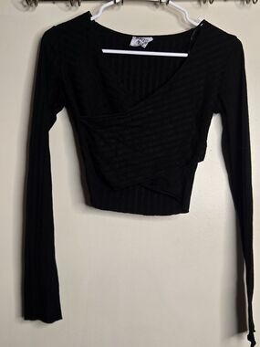 Princess Polly Black Ribbed Long Sleeve Crop Top